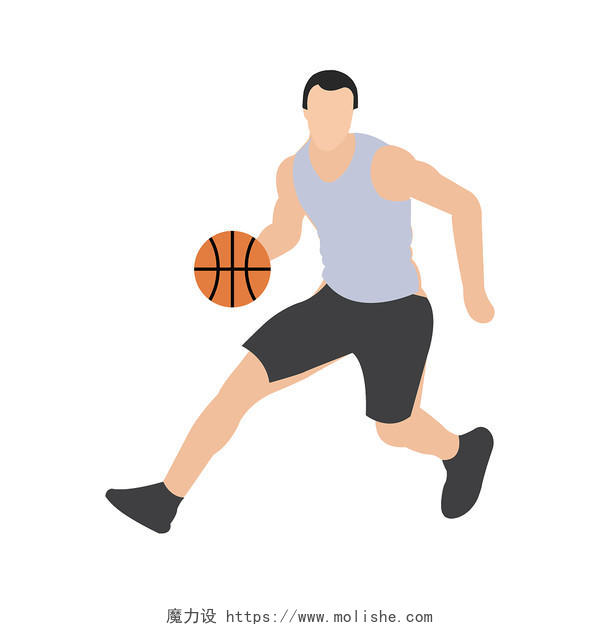 彩色手绘卡通扁平风扁平化人物打篮球运动锻炼矢量元素PNG素材